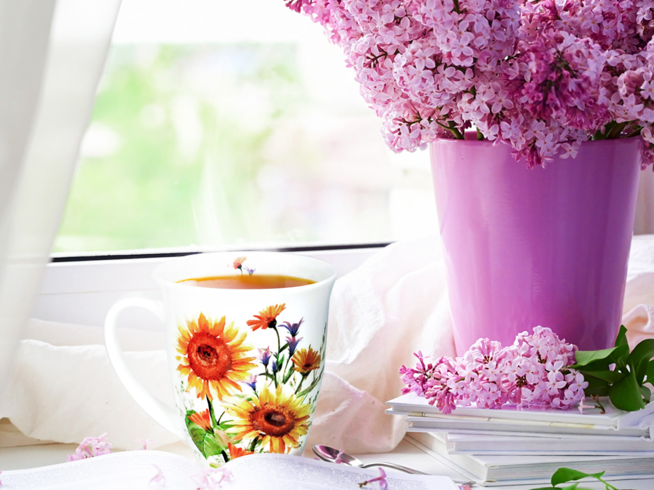 Tasse, Sommer, Sonnenblume, Kaffee, Tee, 