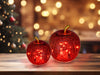 Glaspfel in Rot im Crackle Look, LED Lichterkette ist integriert mit Timerfunktion, Weihnachtslook