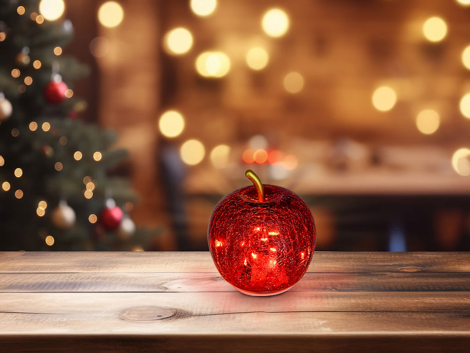 Glasapfel klein- in strahlendem Rot mit Beleuchtung