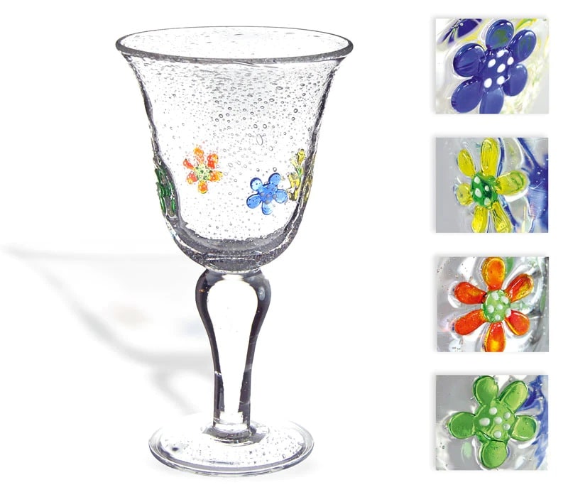 "Summer" goblet with colorful glass blossoms